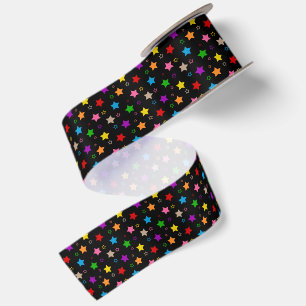 Lazo De Raso Diseño de patrón de estrellas coloridas negro 