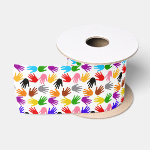 Lazo De Raso Diseño de patrón de huella de mano colorida blanca