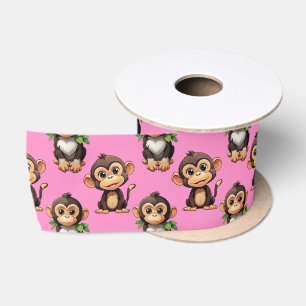 Lazo De Raso Diseño de Patrón de Mono Rosa 