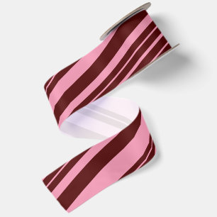 Lazo De Raso Diseño de Patrón de Rayas de Burdeos y Rosa