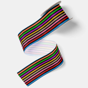 Lazo De Raso Diseño de rayas de arcoíris coloridas - negro