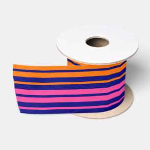 Lazo De Raso Diseño de rayas verticales naranja azul rosa  