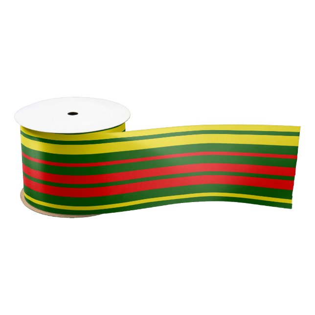 Lazo De Raso Diseño de rayas verticales verde amarillo rojo (Carrete)
