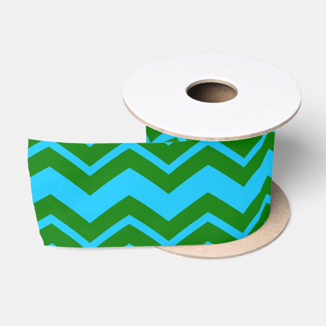 Lazo De Raso Diseño de zigzag Chevron azul verde (Carrete)