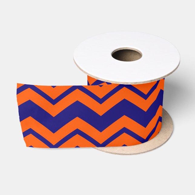 Lazo De Raso Diseño de zigzag de chevron azul naranja (Carrete)