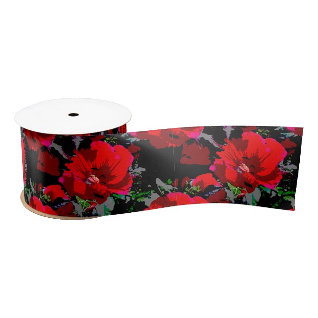 Lazo De Raso Diseño floral Retro Rojo de amapola (Carrete)