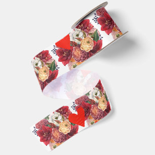 Lazo De Raso Diseño Floral Romántico de Flor y Corazón