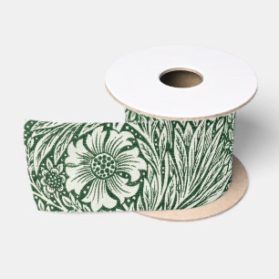 Lazo De Raso diseño floral verde caléndula de william morris