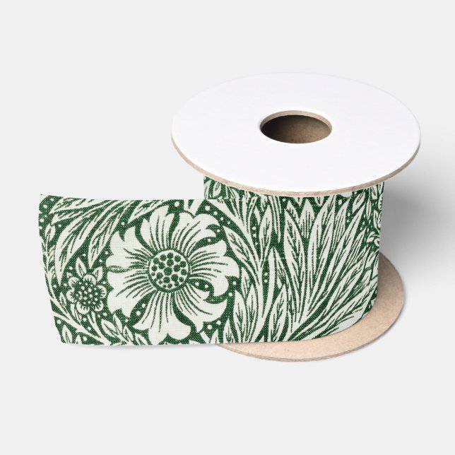 Lazo De Raso diseño floral verde caléndula de william morris (Carrete)