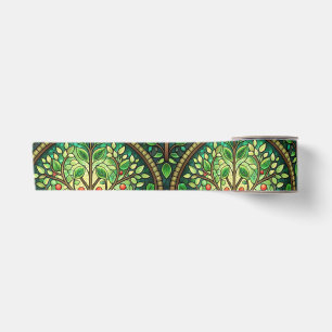 Lazo De Raso Diseño ornamentado con simetría en verde y dorado