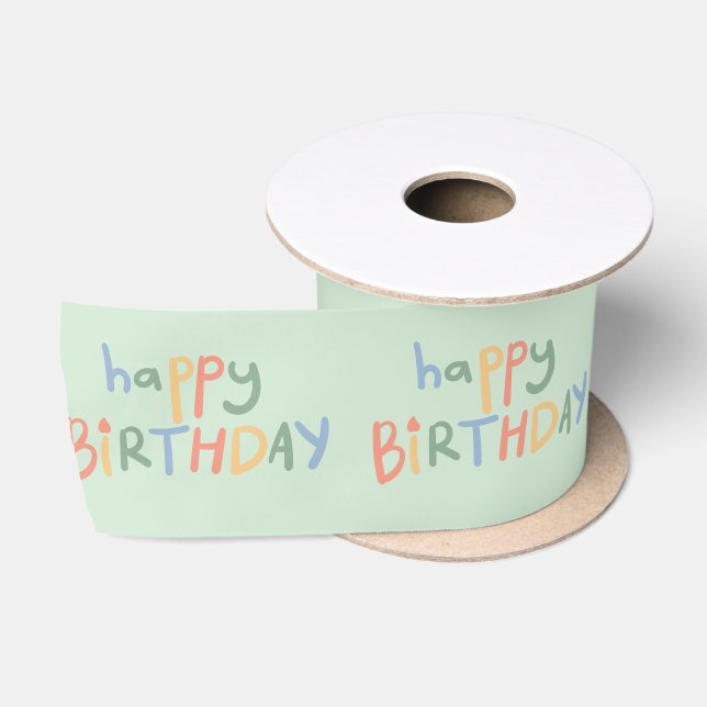 Lazo De Raso Divertido Feliz cumpleaños Green Pastel Kids Fiest (Carrete)