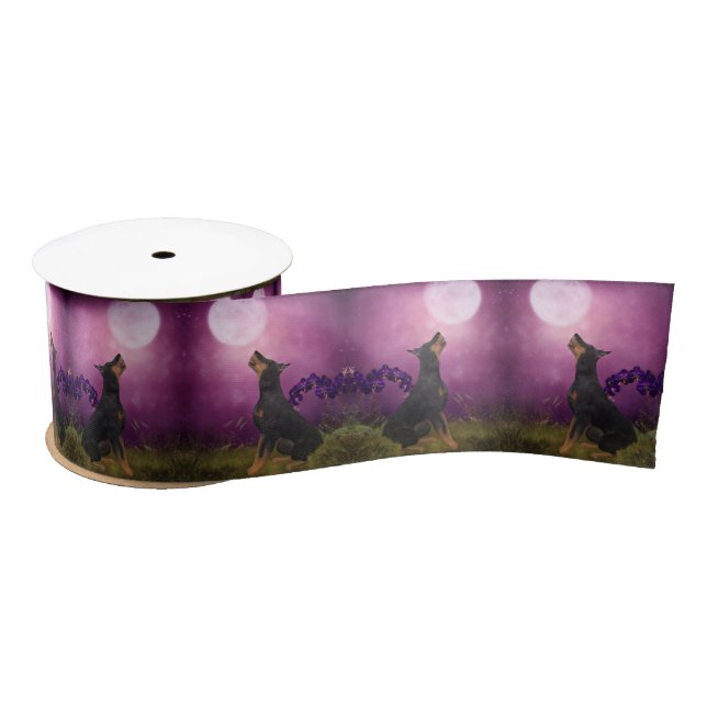 Lazo De Raso Doberman Purple Orchids Dog Art (Carrete)