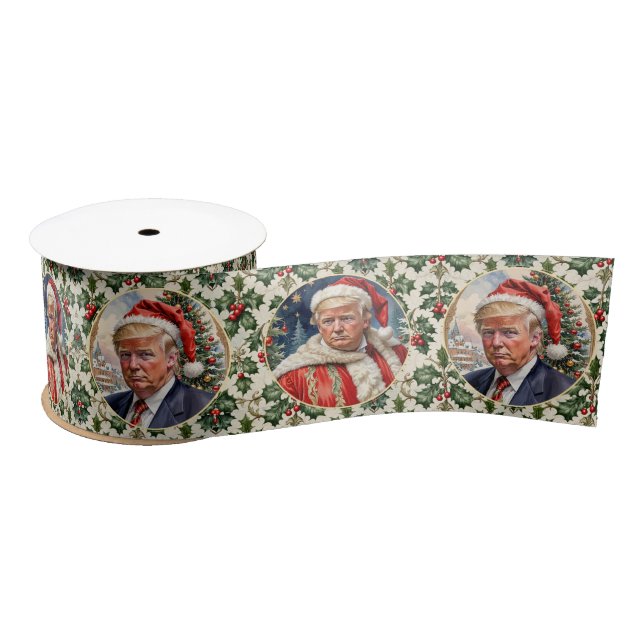 Lazo De Raso Donald Trump Santa Hat Navidades lujo de 3" (Carrete)