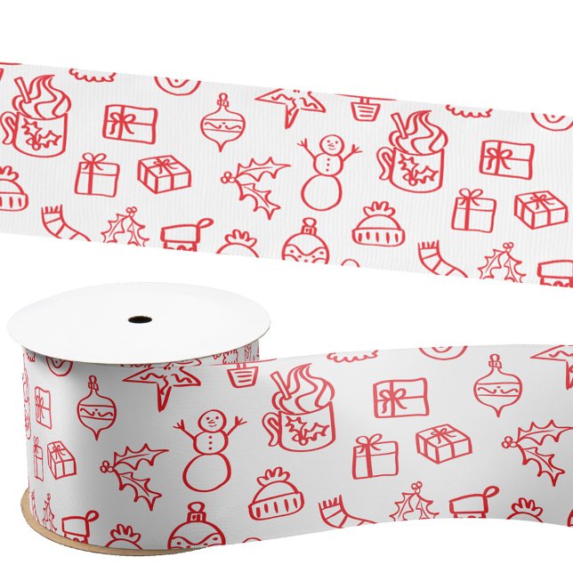 Lazo De Raso Doodle rojo y blanco esgrimido de vacaciones (Fun holiday doodle scribble illustration Christmas satin ribbon)