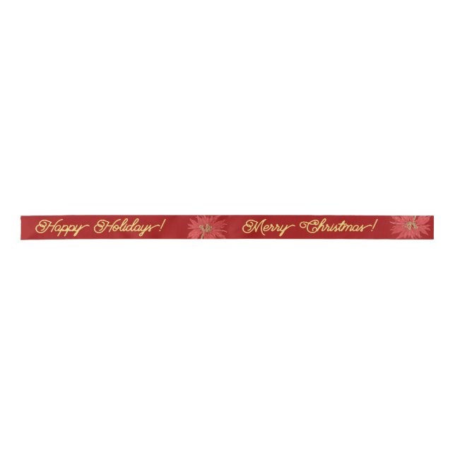 Lazo De Raso Dorado Feliz Navidad Script Calliation rojo (Anverso)