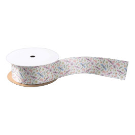Lazo De Raso Dragonflies & Butterflies Satin Ribbon in White