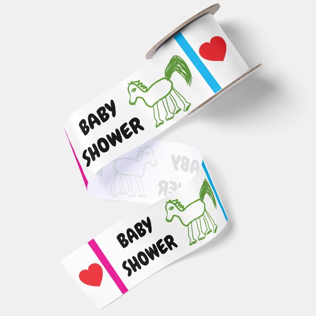 Lazo De Raso Ducha de bebé Caballo verde rosa azul 3" (Reverso)