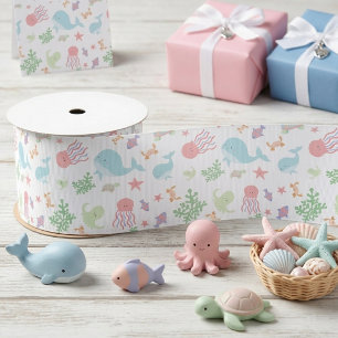 Lazo De Raso Ducha de Bebé Kawaii Bajo el Mar Pastel Neutral