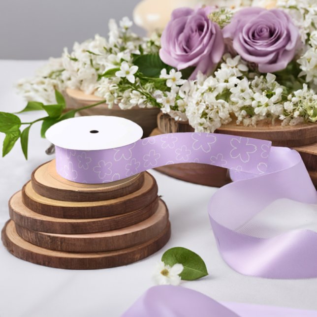 Lazo De Raso Ducha de Novia Flor de Cerezo Lila Blanca (Small Lilac Blossom Satin Ribbon)