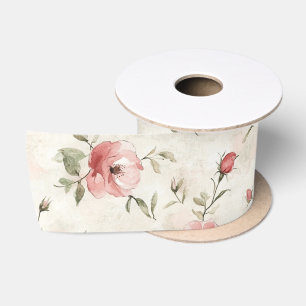Lazo De Raso Ducha de Novia Floral Rosas Rosadas Marfil