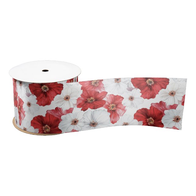 Lazo De Raso Ducha de Novia Flores Rojas Blancas (Carrete)
