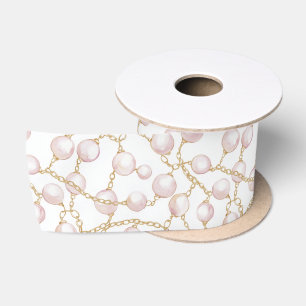 Lazo De Raso Ducha de Novia Perlas Glam Rosa Dorado