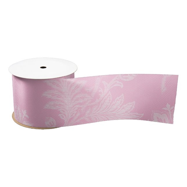 Lazo De Raso Ducha Nupcial de Encaje Floral Rosa (Carrete)