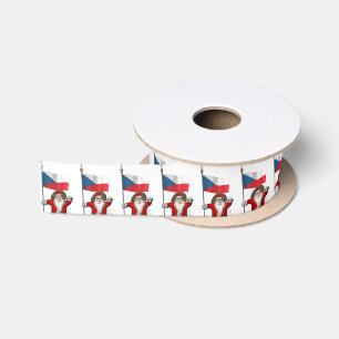 Lazo De Raso Dulce Santa Claus Con Bandera De La República Chec