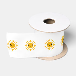 Lazo De Raso Dulce Sol Sonriente Diseño Boho Acuarela