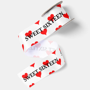 Lazo De Raso Dulces Dieciséis Corazones Negros Rojos