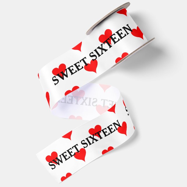Lazo De Raso Dulces Dieciséis Corazones Negros Rojos (Reverso)