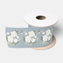 Lazo De Raso Duste Blue White Chinoiserie Porcelana Floral Bird