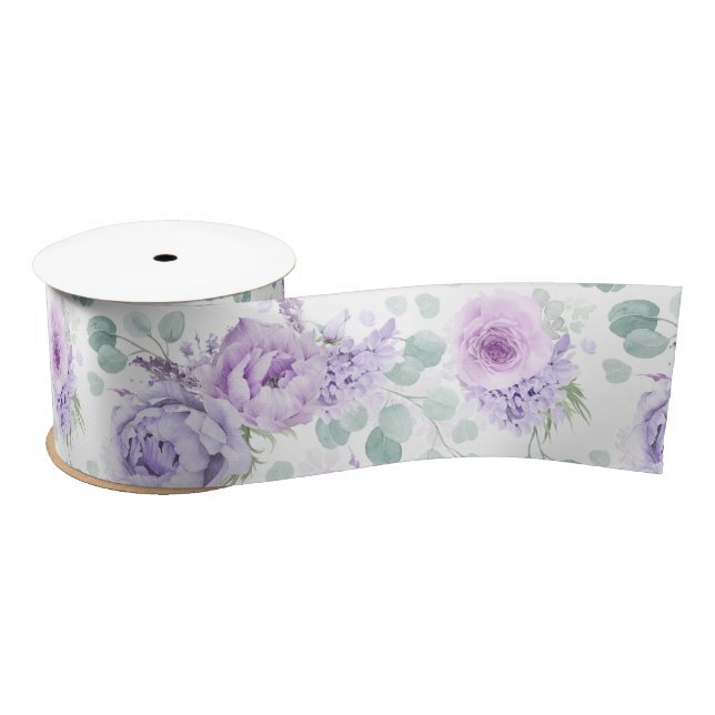 Lazo De Raso Dusty Purple Floral Elegante Botánico (Carrete)