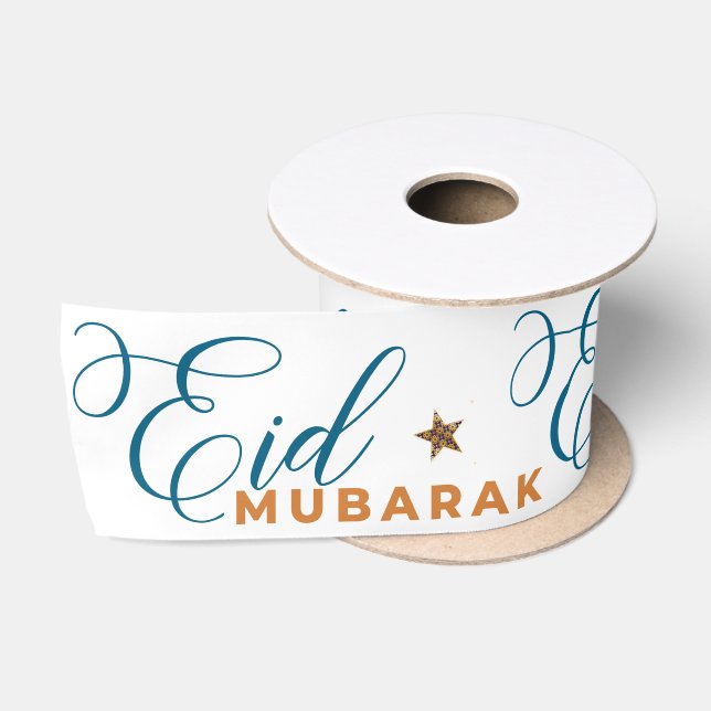Lazo De Raso Eid Mubarak Caligrafía Luna Islámico (Carrete)