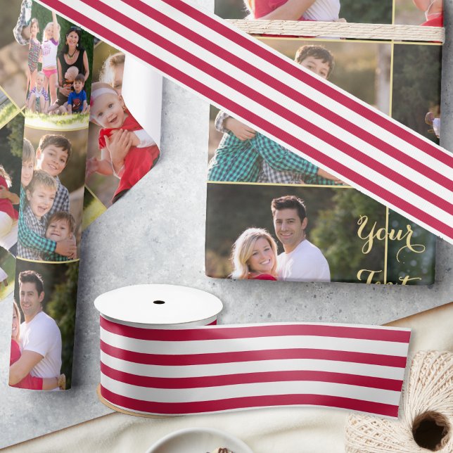 Lazo De Raso El blanco rojo del navidad patriótico raya el (Patriotic Christmas Red White Stripes Gift Wrap Satin Ribbon)