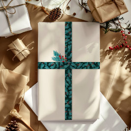 Lazo De Raso El patrón de los Navidades de Green Pine Twigs y R