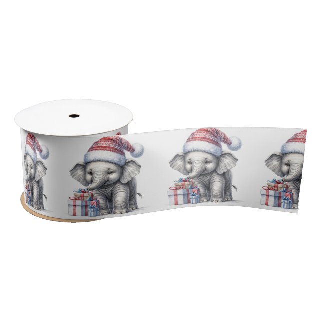 Lazo De Raso Elefante navidad con regalos (Carrete)