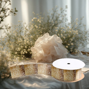 Lazo De Raso Elegancia Dorada Remolinos Motivos Florales Vibran