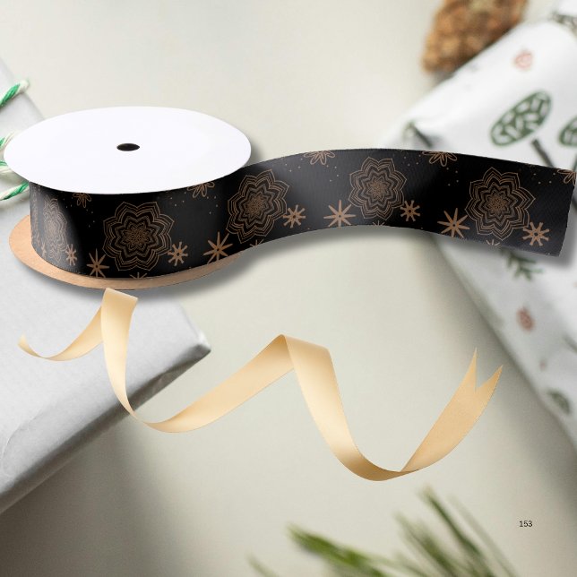 Lazo De Raso Elegant Black and Gold Star pattern (Elegant Black and Gold Star pattern Satin Ribbon)