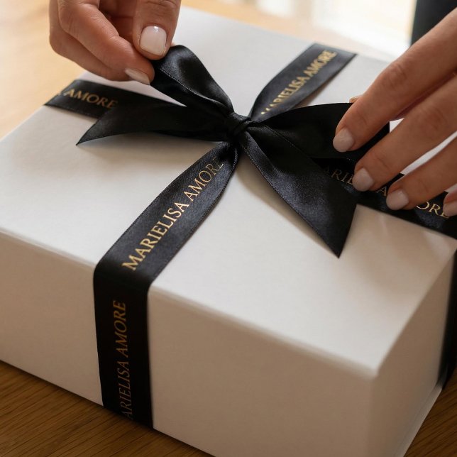 Lazo De Raso Elegant Black Gold Script Chocolate (Subido por el creador)