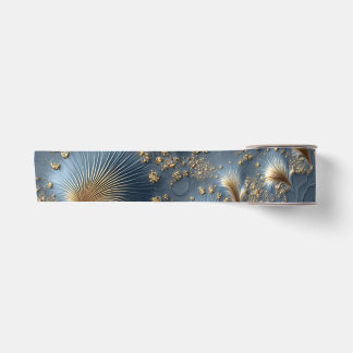 Lazo De Raso Elegant Blue and Gold Abstract Satin Ribbon