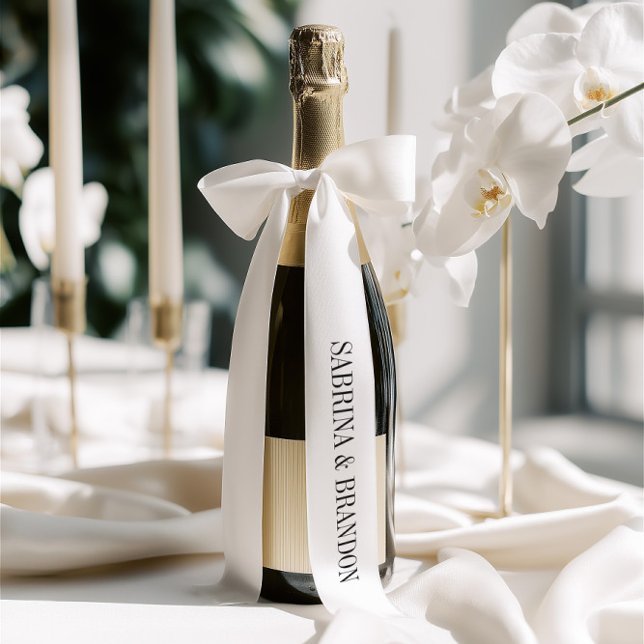 Lazo De Raso Elegant Bride & Groom Names Single Inscription (Elegant White Wedding Bride & Groom Names Satin Ribbon)