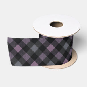 Lazo De Raso Elegant Dark Plum and Grey Tartan Ribbon, Gothic 