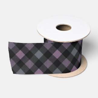 Lazo De Raso Elegant Dark Plum and Grey Tartan Ribbon, Gothic 