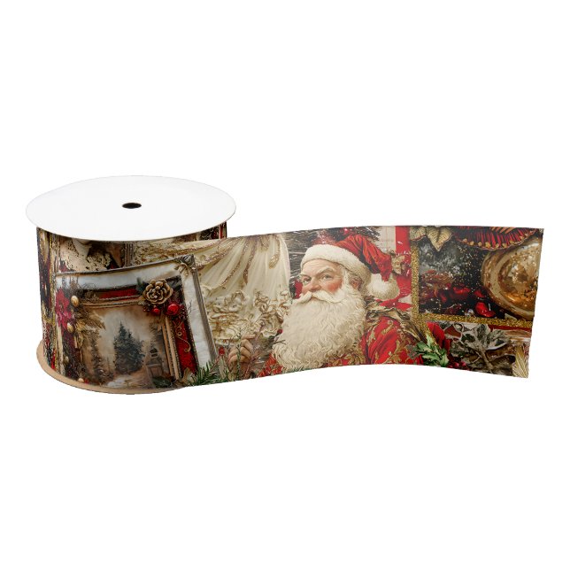 Lazo De Raso Elegant Ivory and Red Victorian Christmas Collage (Carrete)