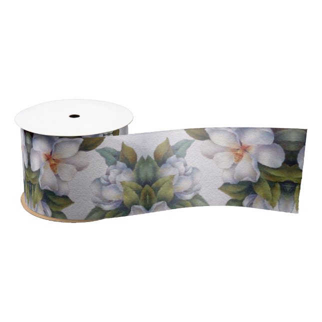 Lazo De Raso Elegante acuarela Magnolia blanca Envoltura de flo (Carrete)
