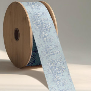 Lazo De Raso Elegante azul gris Toile De Jouy satinado con cint