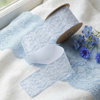 Lazo De Raso Elegante Baby Shower Niño con Encaje Azul y Blanco