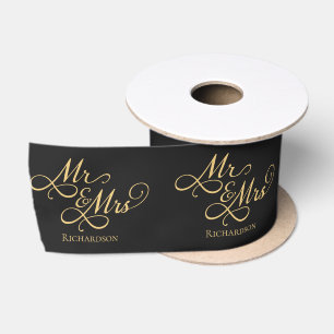 Lazo De Raso Elegante Boda Negra y Oro