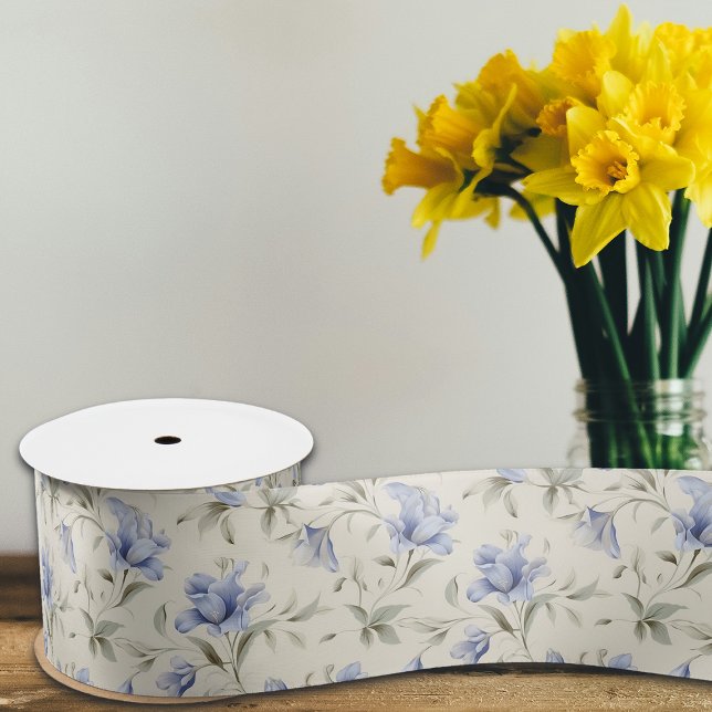 Lazo De Raso Elegante Bonito Floral azul sobre fondo crema (Subido por el creador)